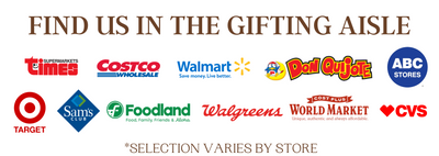 Find us in the gifting aisle. Store locations listed.